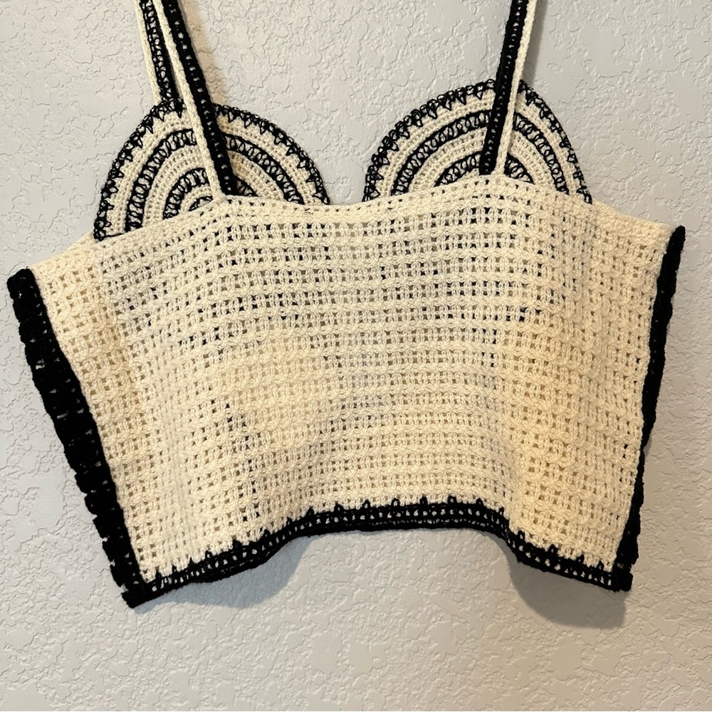 New Zara Crochet Corset Cream Black Top 1014/804 Medium Large - Picture 8 of 9